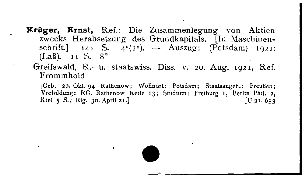 [Katalogkarte Dissertationenkatalog bis 1980]