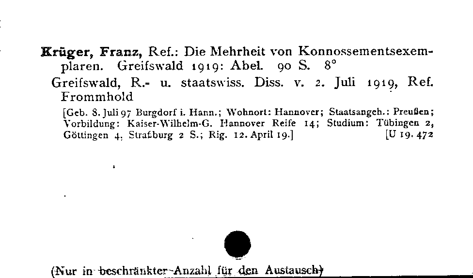 [Katalogkarte Dissertationenkatalog bis 1980]