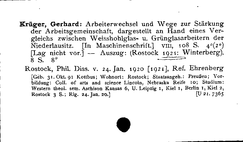 [Katalogkarte Dissertationenkatalog bis 1980]