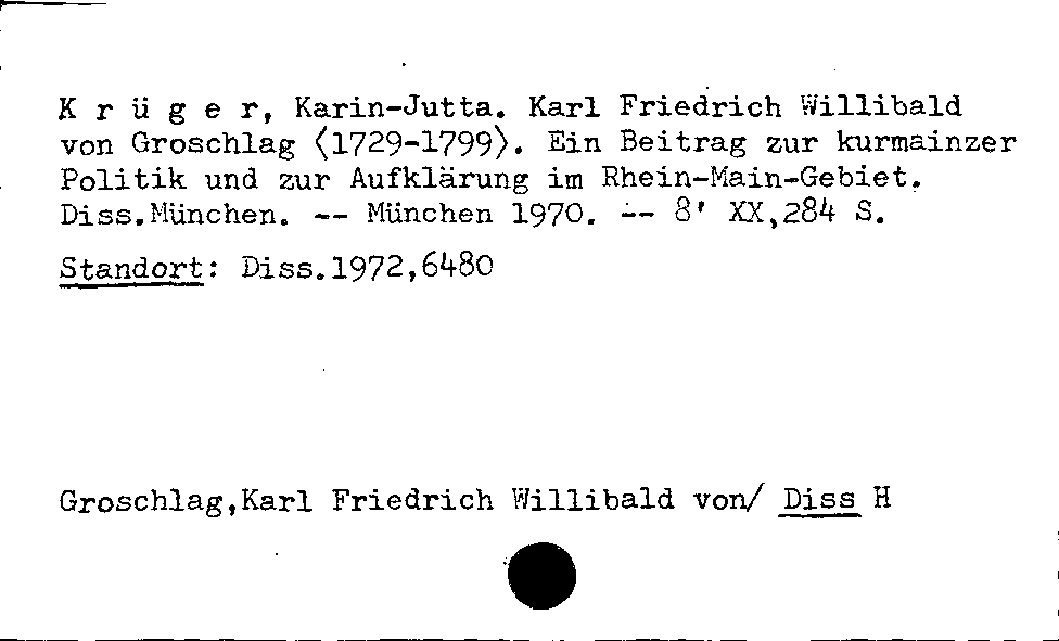 [Katalogkarte Dissertationenkatalog bis 1980]