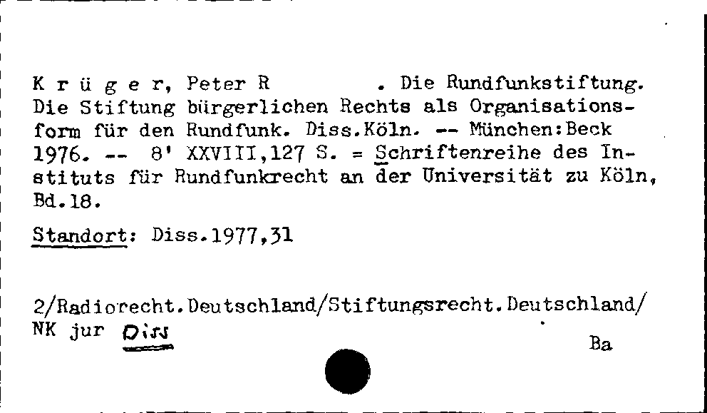 [Katalogkarte Dissertationenkatalog bis 1980]