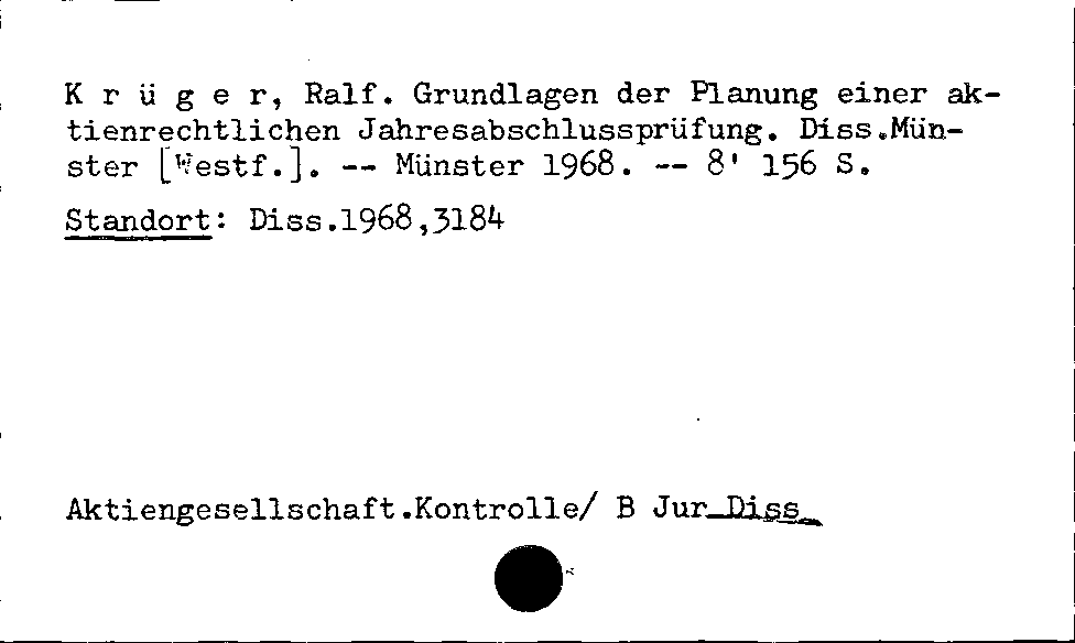 [Katalogkarte Dissertationenkatalog bis 1980]