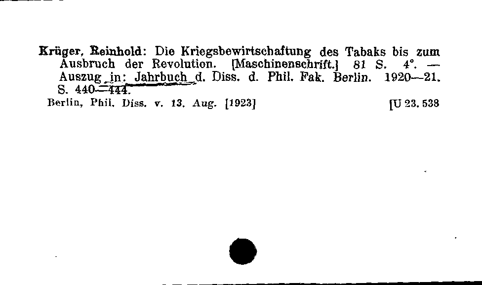 [Katalogkarte Dissertationenkatalog bis 1980]