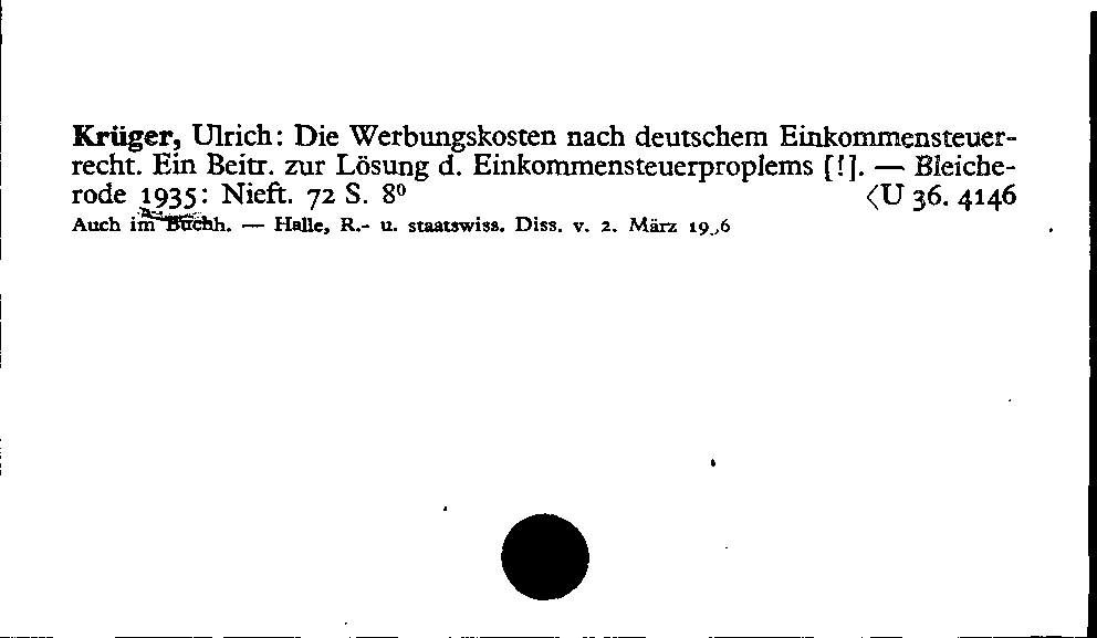 [Katalogkarte Dissertationenkatalog bis 1980]