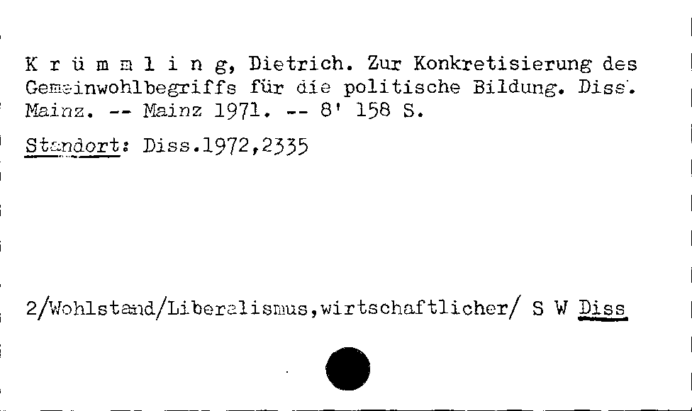 [Katalogkarte Dissertationenkatalog bis 1980]