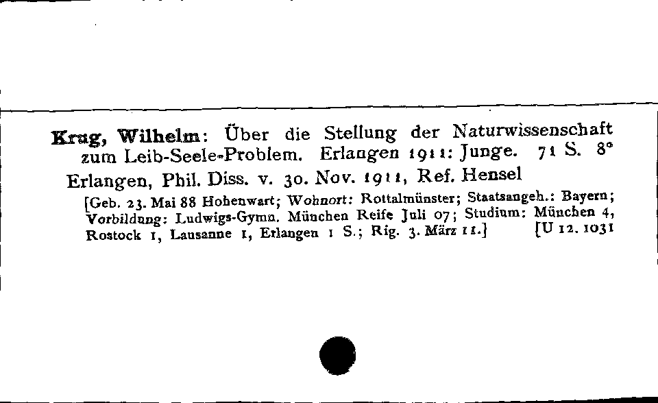 [Katalogkarte Dissertationenkatalog bis 1980]