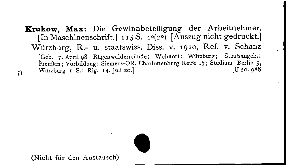 [Katalogkarte Dissertationenkatalog bis 1980]