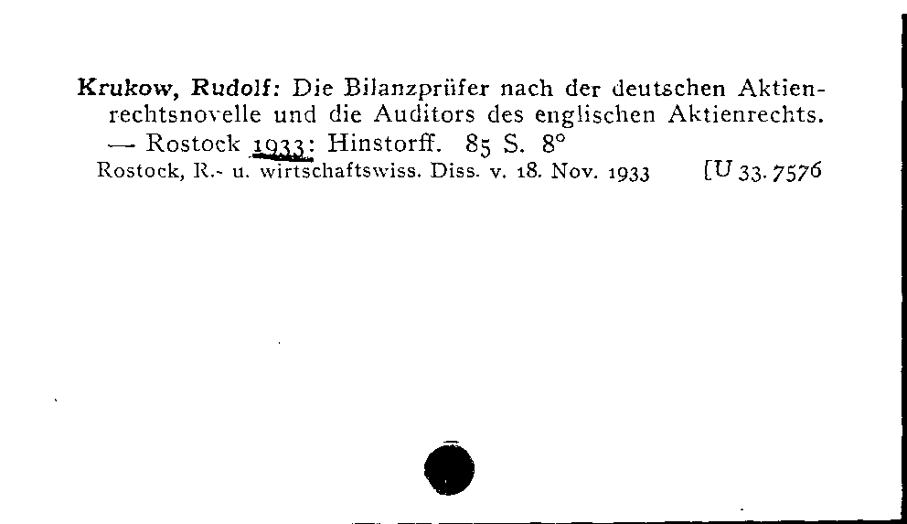 [Katalogkarte Dissertationenkatalog bis 1980]