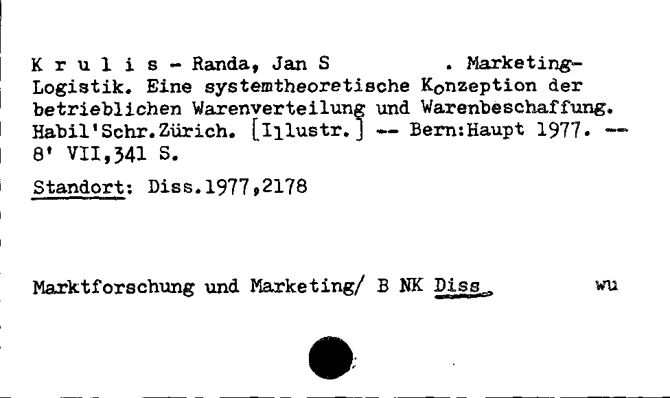 [Katalogkarte Dissertationenkatalog bis 1980]