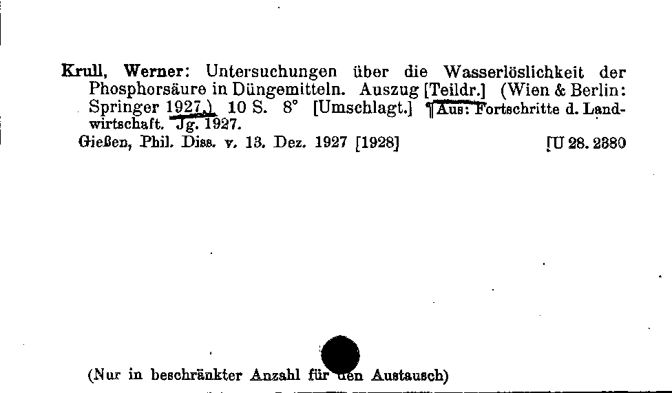 [Katalogkarte Dissertationenkatalog bis 1980]