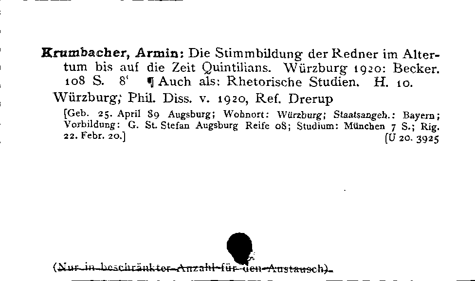 [Katalogkarte Dissertationenkatalog bis 1980]