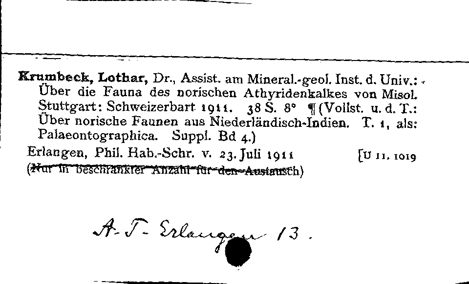 [Katalogkarte Dissertationenkatalog bis 1980]