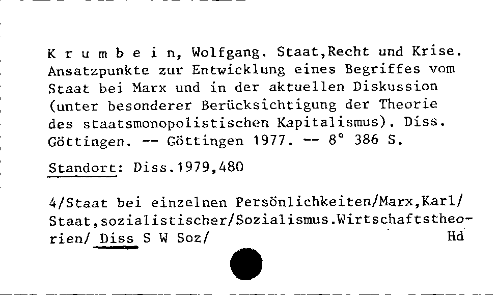 [Katalogkarte Dissertationenkatalog bis 1980]