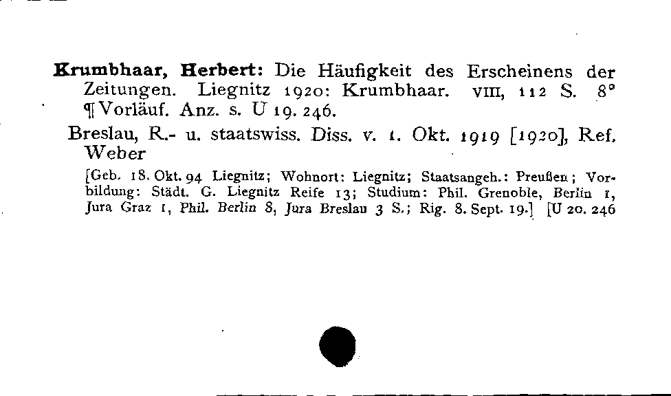 [Katalogkarte Dissertationenkatalog bis 1980]