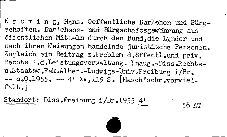 [Katalogkarte Dissertationenkatalog bis 1980]