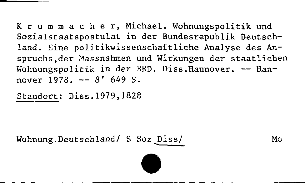 [Katalogkarte Dissertationenkatalog bis 1980]