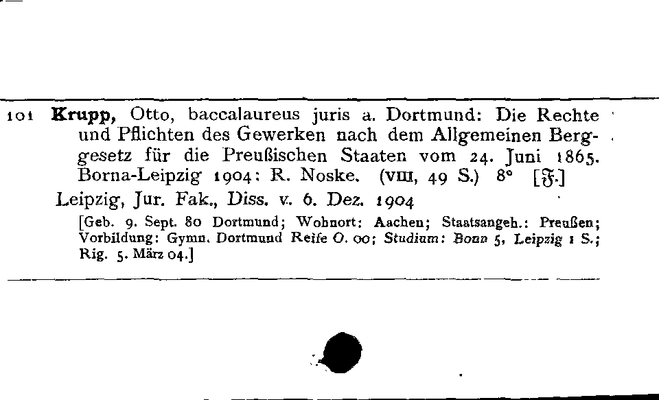 [Katalogkarte Dissertationenkatalog bis 1980]