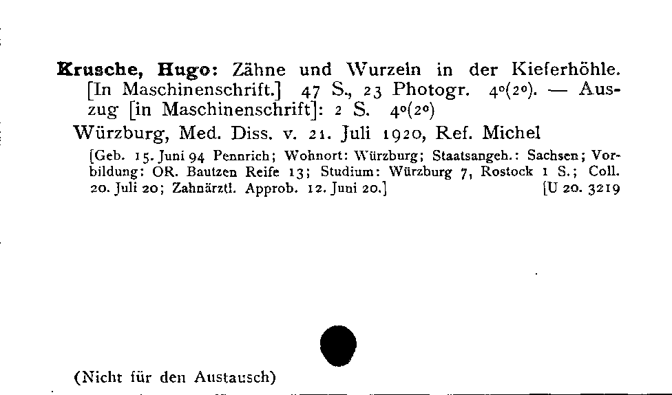 [Katalogkarte Dissertationenkatalog bis 1980]