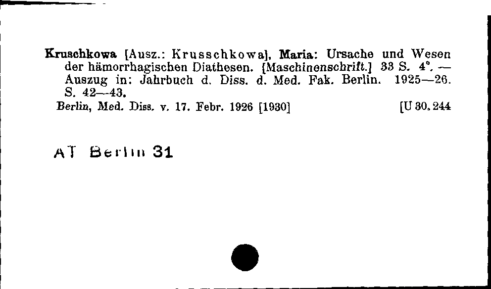 [Katalogkarte Dissertationenkatalog bis 1980]