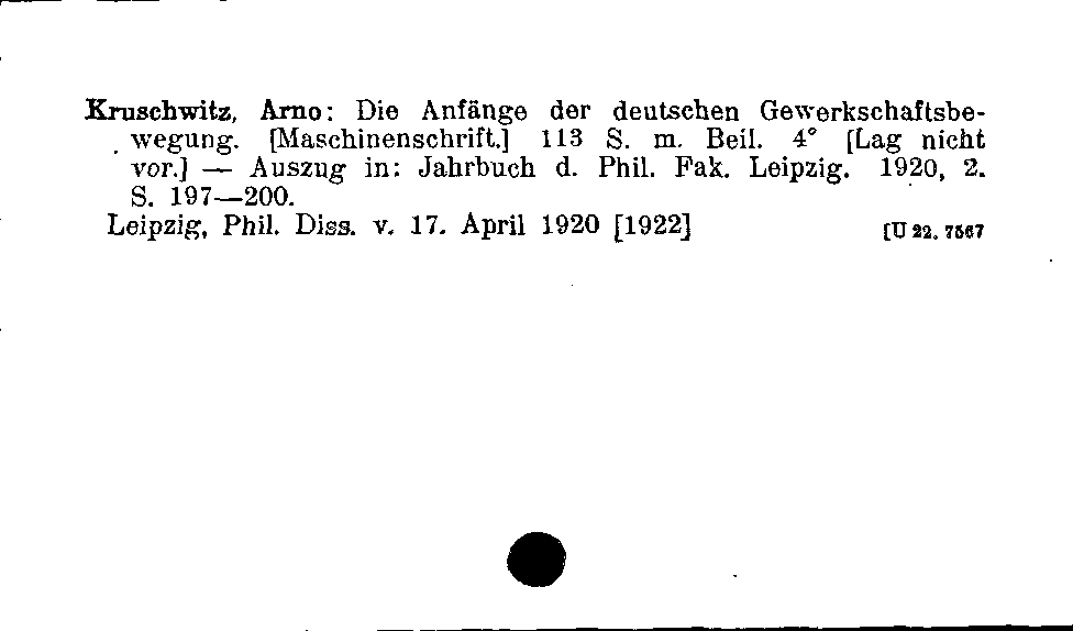 [Katalogkarte Dissertationenkatalog bis 1980]