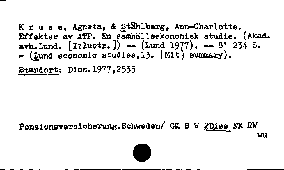 [Katalogkarte Dissertationenkatalog bis 1980]