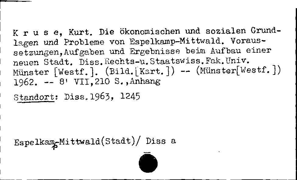 [Katalogkarte Dissertationenkatalog bis 1980]