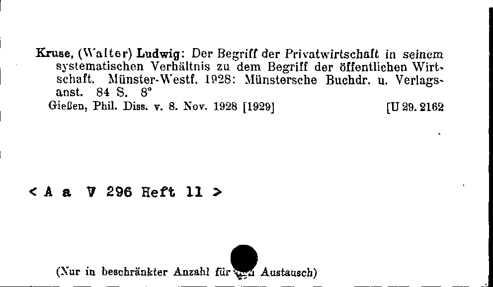 [Katalogkarte Dissertationenkatalog bis 1980]