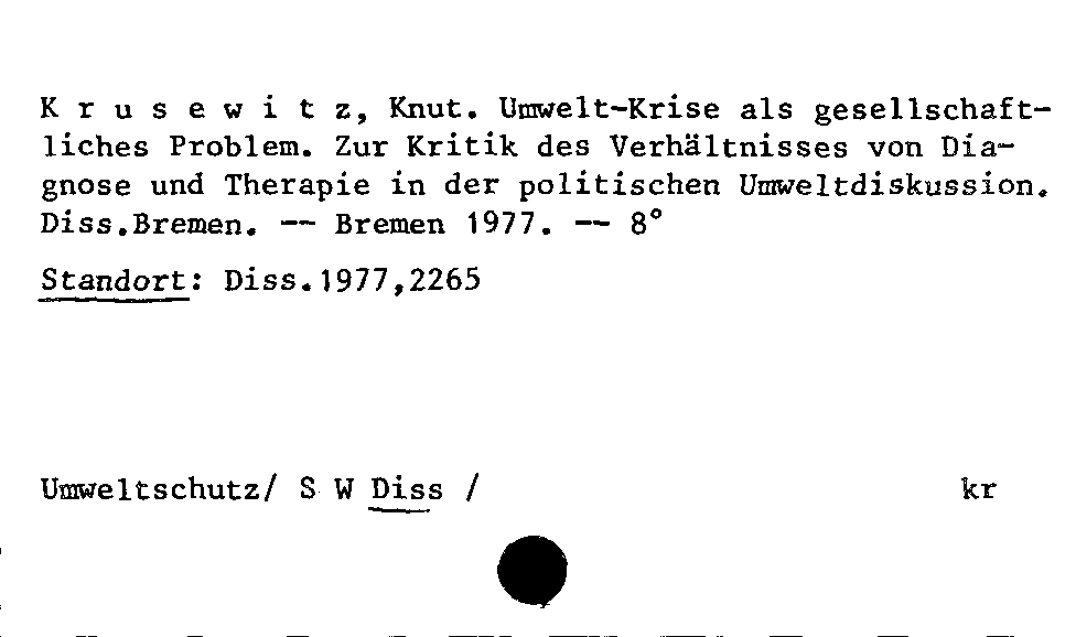 [Katalogkarte Dissertationenkatalog bis 1980]