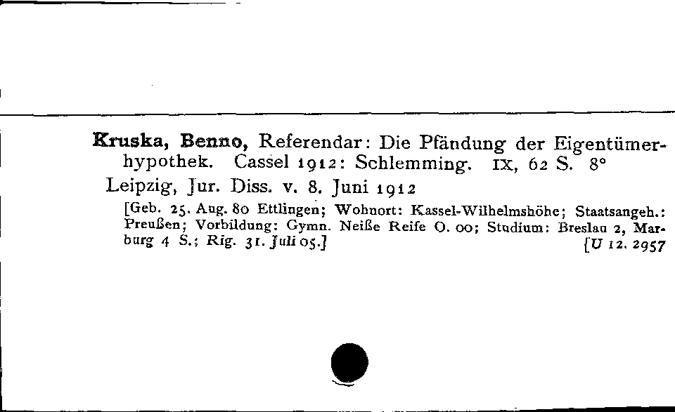 [Katalogkarte Dissertationenkatalog bis 1980]