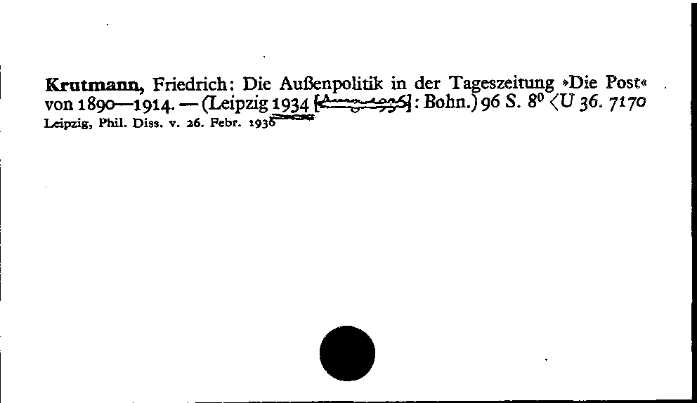 [Katalogkarte Dissertationenkatalog bis 1980]