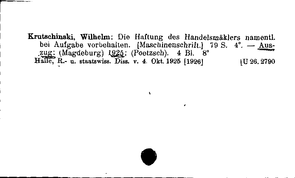 [Katalogkarte Dissertationenkatalog bis 1980]