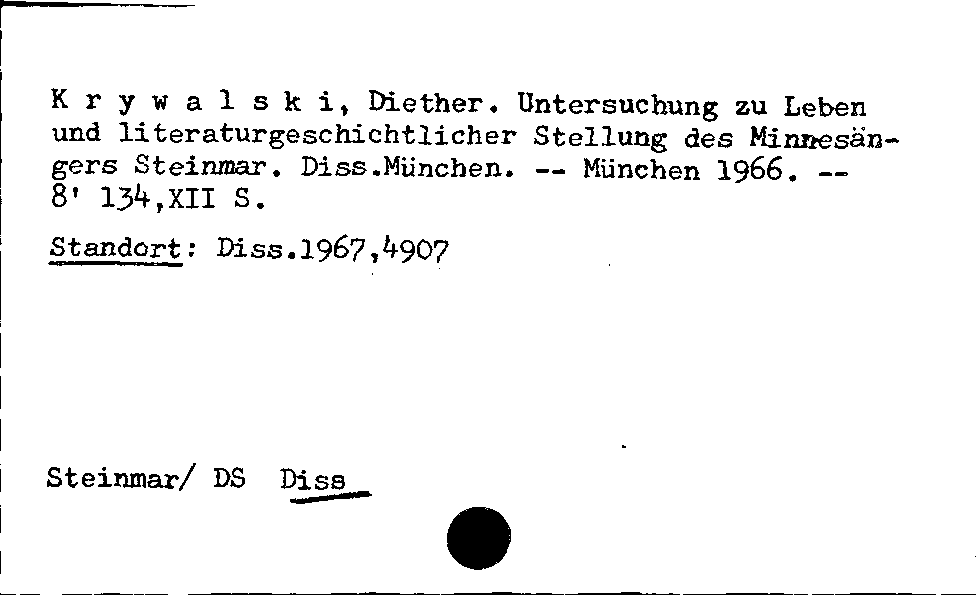 [Katalogkarte Dissertationenkatalog bis 1980]