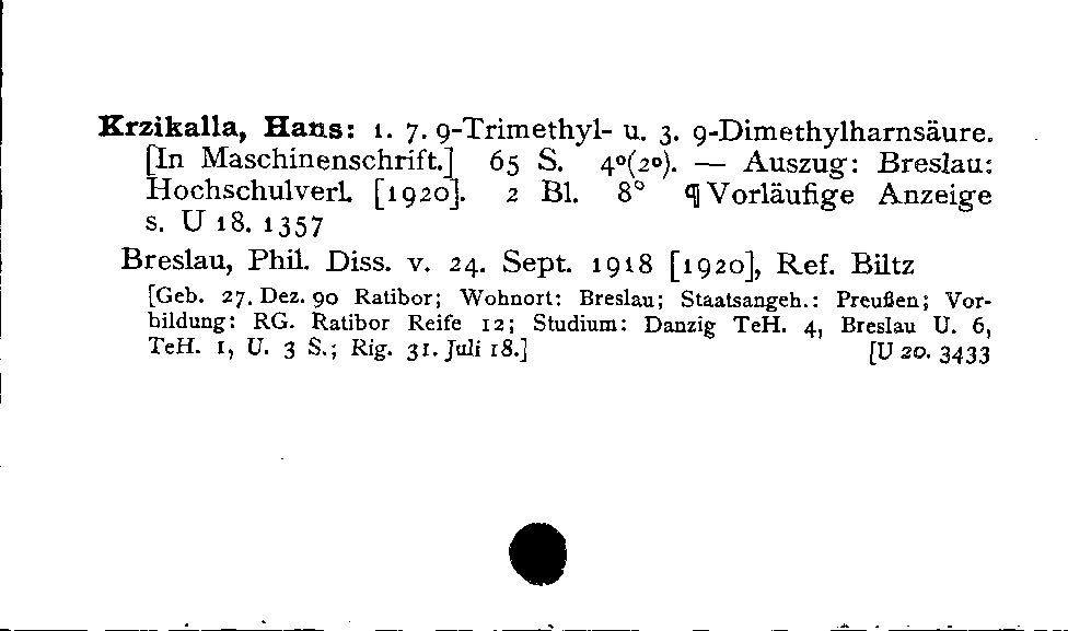 [Katalogkarte Dissertationenkatalog bis 1980]