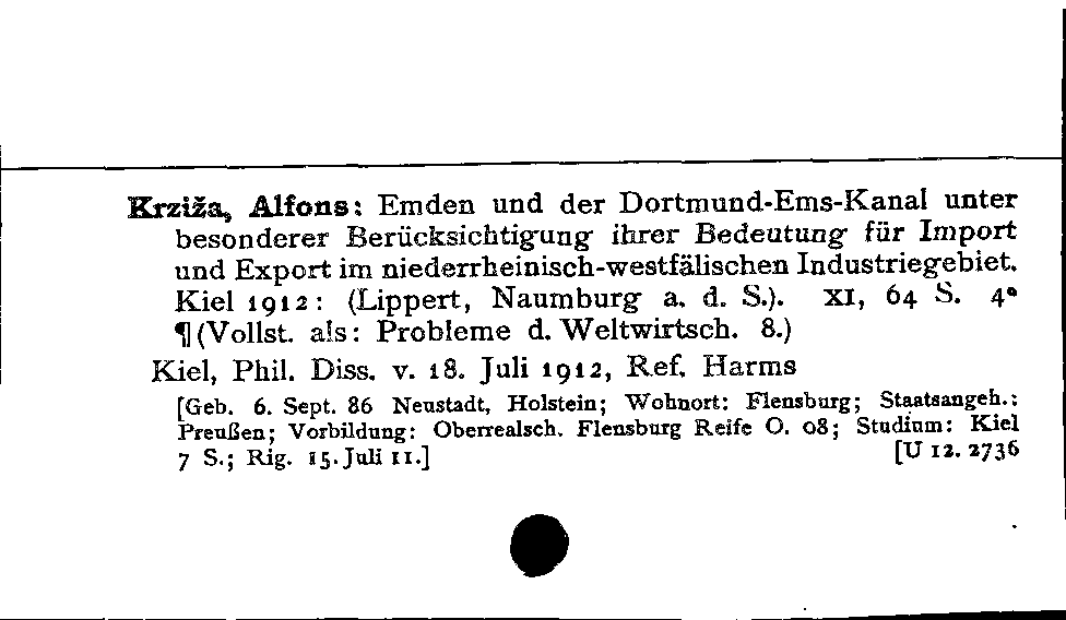 [Katalogkarte Dissertationenkatalog bis 1980]