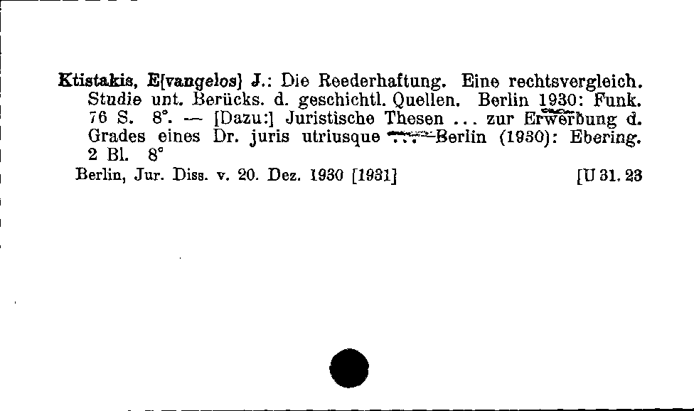 [Katalogkarte Dissertationenkatalog bis 1980]