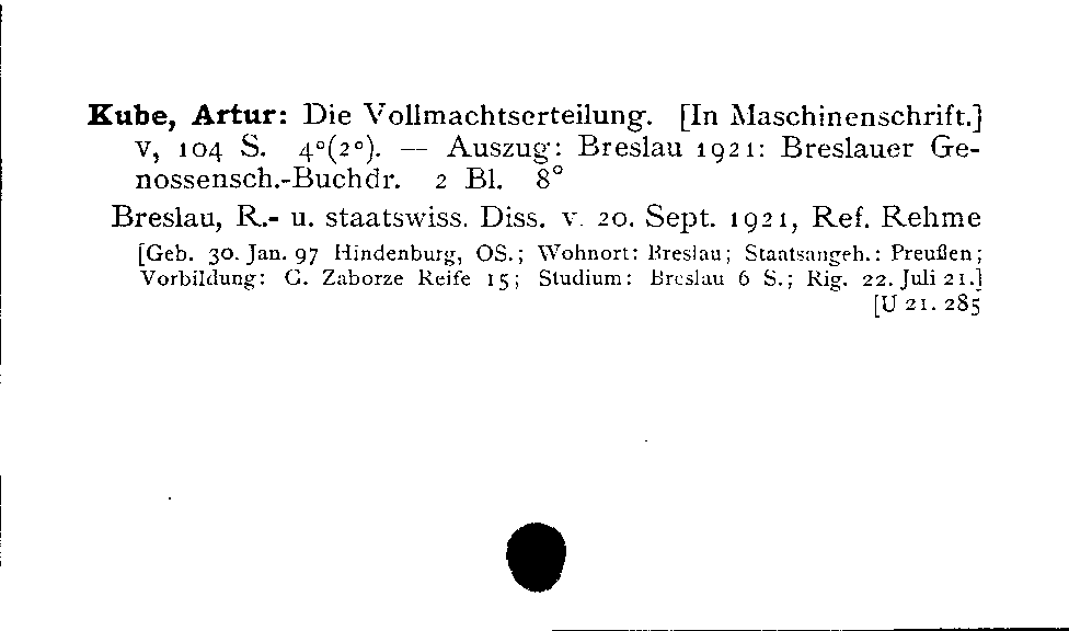 [Katalogkarte Dissertationenkatalog bis 1980]