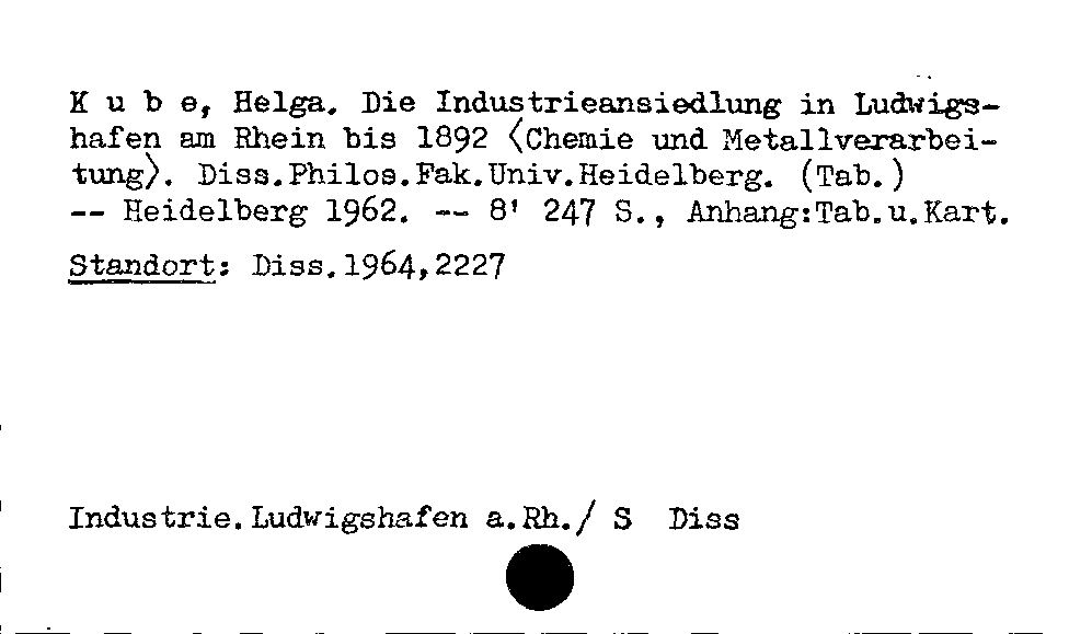 [Katalogkarte Dissertationenkatalog bis 1980]