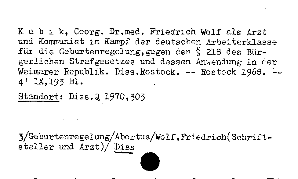 [Katalogkarte Dissertationenkatalog bis 1980]