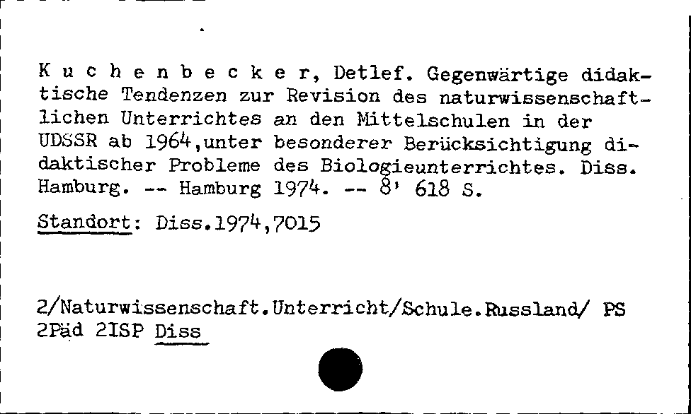 [Katalogkarte Dissertationenkatalog bis 1980]