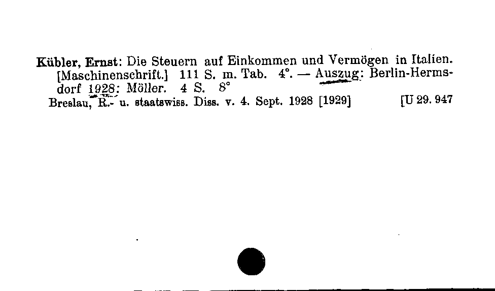 [Katalogkarte Dissertationenkatalog bis 1980]