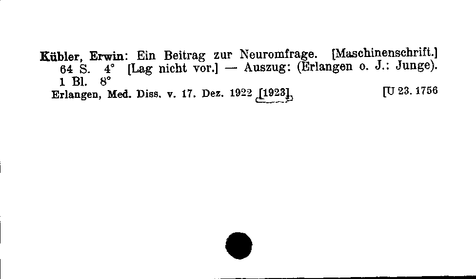 [Katalogkarte Dissertationenkatalog bis 1980]