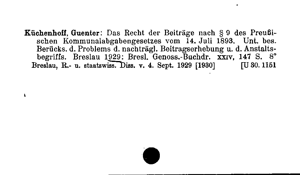 [Katalogkarte Dissertationenkatalog bis 1980]