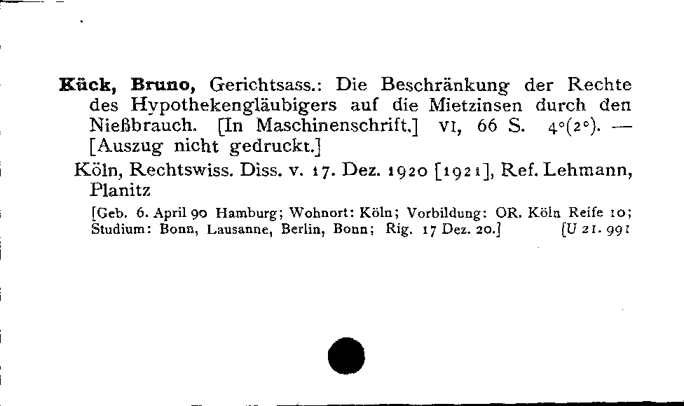 [Katalogkarte Dissertationenkatalog bis 1980]