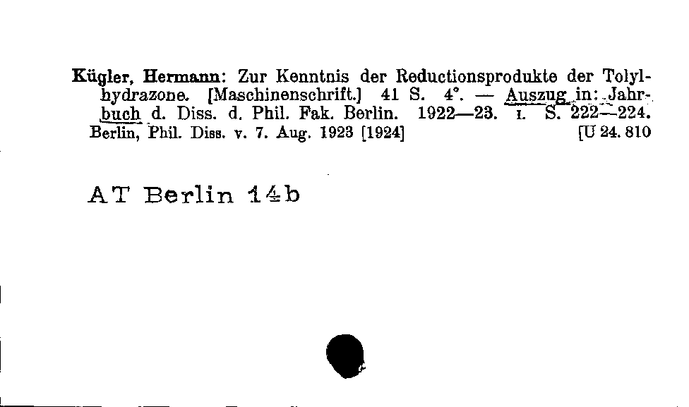 [Katalogkarte Dissertationenkatalog bis 1980]