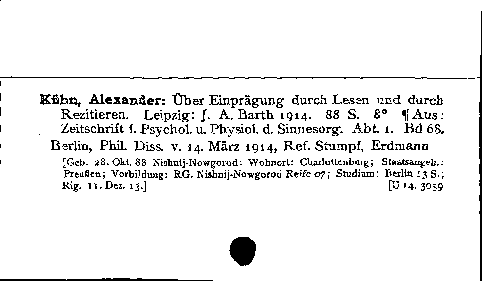 [Katalogkarte Dissertationenkatalog bis 1980]