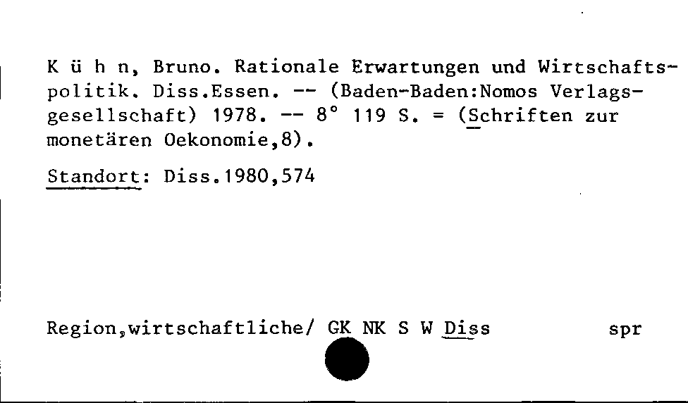 [Katalogkarte Dissertationenkatalog bis 1980]