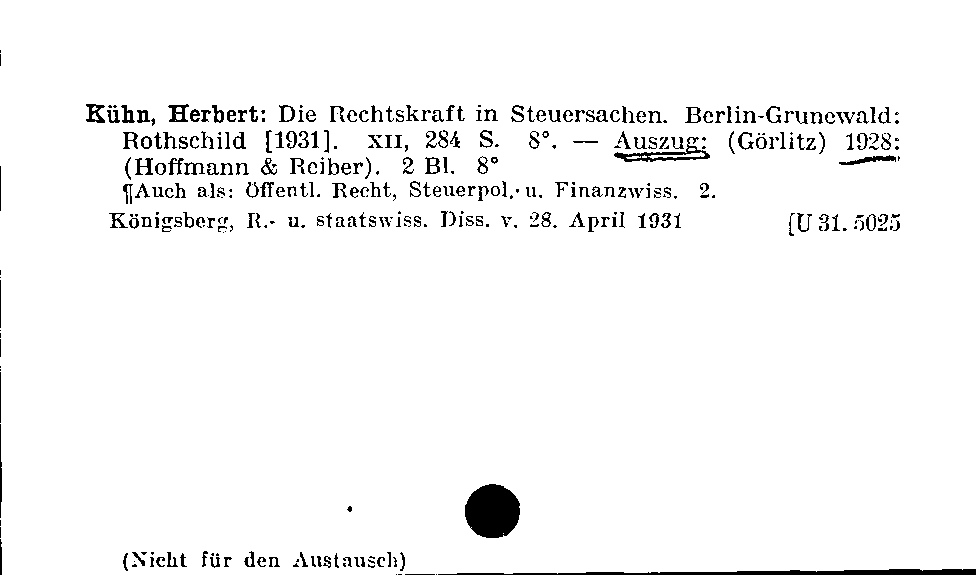 [Katalogkarte Dissertationenkatalog bis 1980]