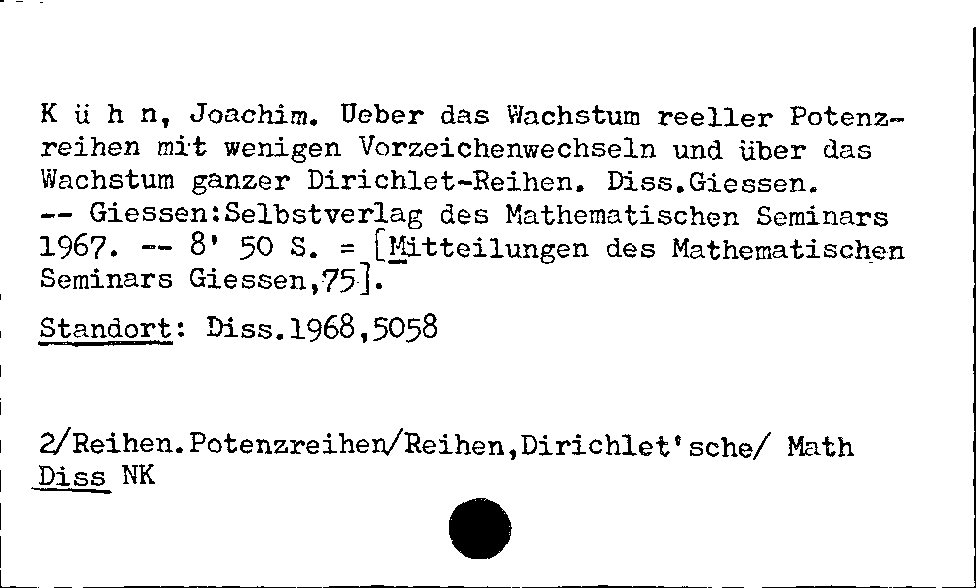 [Katalogkarte Dissertationenkatalog bis 1980]