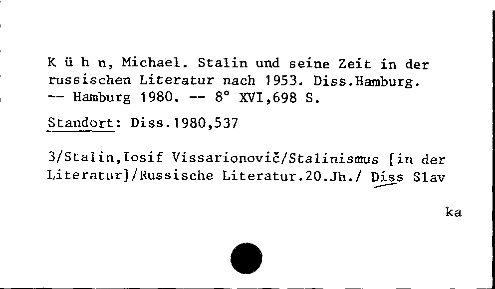 [Katalogkarte Dissertationenkatalog bis 1980]