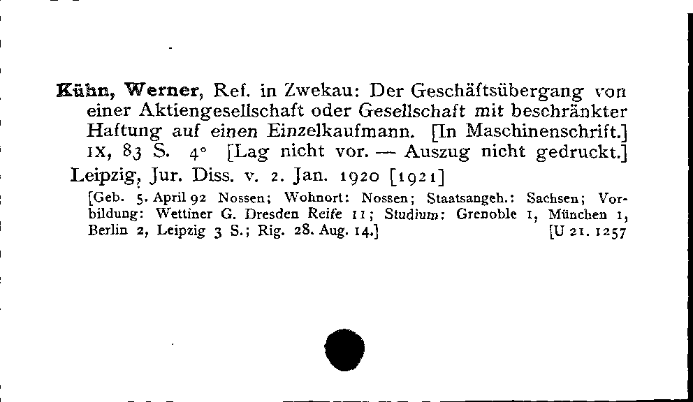 [Katalogkarte Dissertationenkatalog bis 1980]